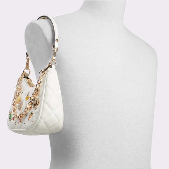 LIMITED EDITION Shoulder bag with gold chain detail and graphic pins NWT - Picture 3 of 15